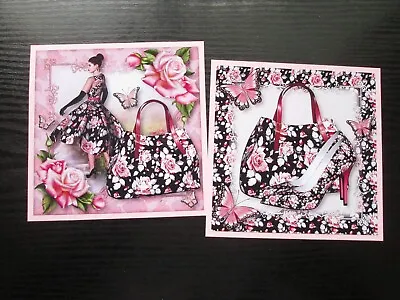 NEW --- 2 X SUMMER LADY IN PINK HANDBAG & SHOES Card Toppers & Sentiments • £1.30