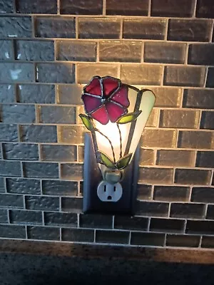 Vintage Stained Glass Night Light Cranberry Flower Spring • $13.60