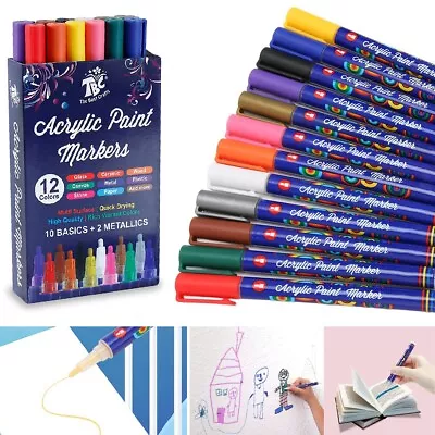 12 Acrylic Paint Pens Markers Metallic Marker Art Pen For Rock Glass Wood Fabric • £6.99