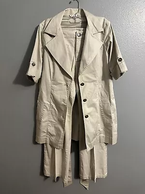 Cabi Womens 6 Trench Coat Belted Stretch Sandy Beige Pleated W Pants Safari EUC • $85.47