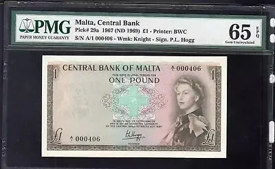 PMG 65 Malta 1967 ND 1969 Banknotes 1 Pound • $535