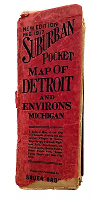   New Edition  1916-1917 Suburban Pocket Map Of Detroit And Environs Michigan • $17.50