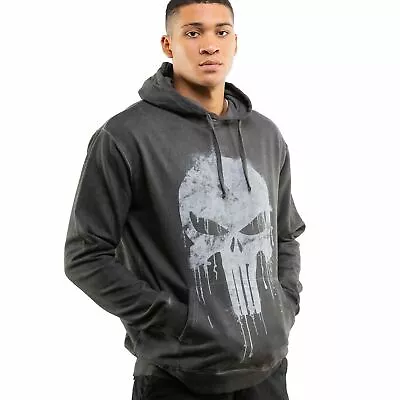 Marvel Mens Hoodie The Punisher Skull Acid Wash Jumper Black S-XXL • £24.99