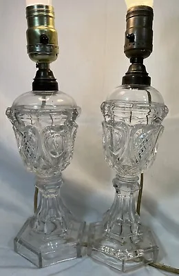 Pair Of Vintage 1950’s Clear Pressed Glass Boudoir / Bedside Table Lamps • $75