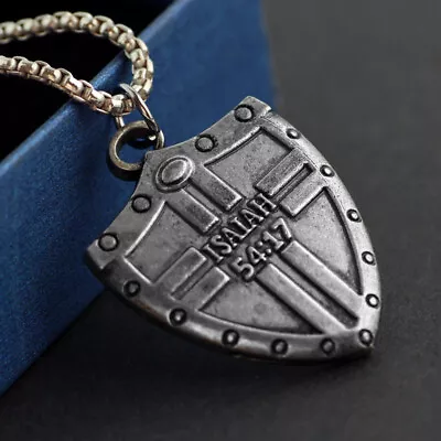 Men Bible Isaiah 54:17 Cross Shield Pendant Necklace Religious Jewelry Chain 24  • $11.99