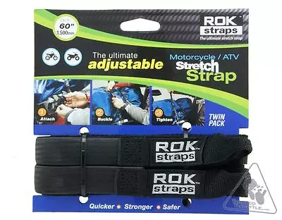 ROK Straps Motorcycle Adjustable Tie Down Straps 2 Pk BLACK  18  X 60  1 W • $25.99