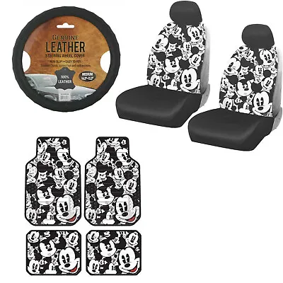 11PC Disney Mickey Mouse Car Truck Floor Mats Seat Covers & Steering Wheel Cover • $128.56