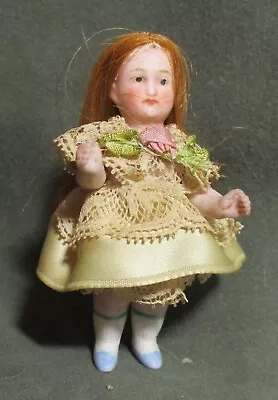 Antique All Bisque Mignonette - Miniature  Doll - 3  - Red Hair - Germany • $35