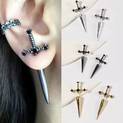 Men Women Goth Dagger Sword Screw Piercing Earrings Stainless Steel Punk Jewelry • $1.40