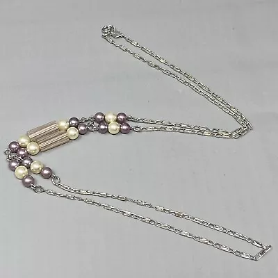 £12.85 • Buy VINTAGE Sarah Coventry Necklace Pink Cream Faux Pearl Silver Tone Chain Station