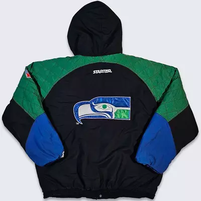 Seattle Seahawks Vintage 90s Starter Jacket - Heavy Weight Hooded Coat • $325