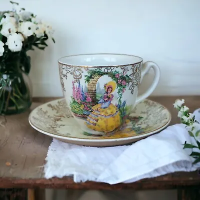 Royal Falcon Ware Crinoline Lady Ceramic Cup And Saucer Weatherby Hanley England • $30