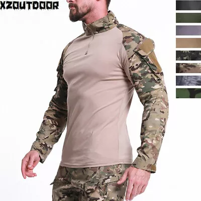 Mens Tactical Shirt Airsoft Military T-Shirt Combat Army Camo Casual Hunting • $25.64