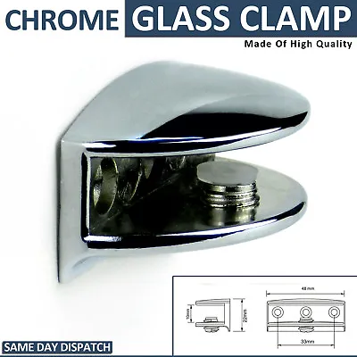 4x ADJUSTABLE BRACKETS SHELF CLAMP CHROME MIRROR EFFECT GLASS SUPPORT 4 To 10 M • £12.99