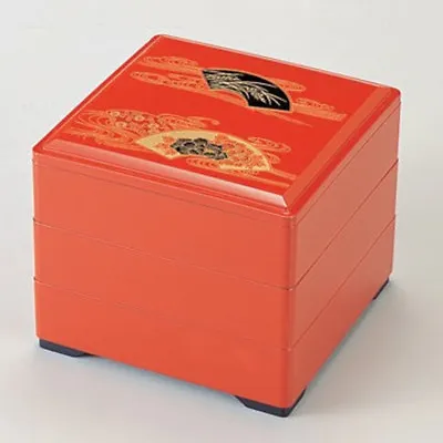 Bento Lunch Box Jubako Bento Box Vermillion Folding Fan Design:Lacquer Ware • $29.08