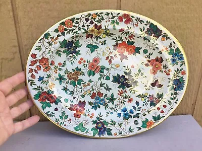 Daher Decorated Ware Tin Metal Tray Platter Oval 13 X 10  Chintz Floral Vintage • $8.99