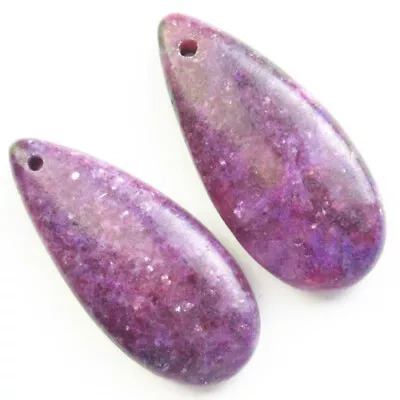 2Pcs 35x15x5mm Purple Lepidolite Teardrop Pendant Bead F30104 • $2.01