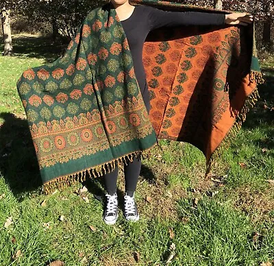 Paisley Floral Print Reversible Blanket/Shawl Himalayan Handmade Yak Wool Shawl • $35.99