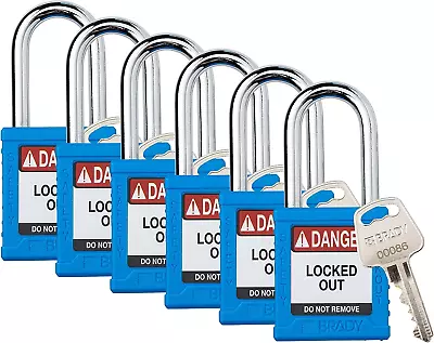 Safety Lockout Padlock Sets - 6 Pack - Blue - Keyed Alike Safety Lockout Padlock • $57.99