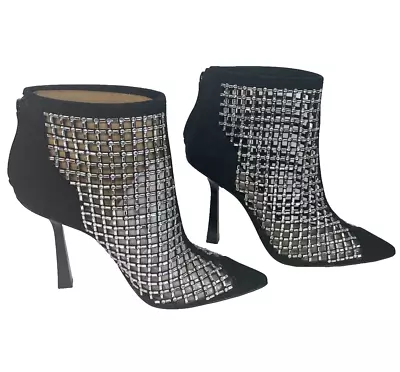 High Heel Booties Sz 7.5 Silver Bling Black Senalda Zipper Point Toe INC New • $32.98