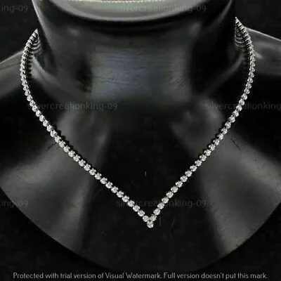 20CT Simulated Diamond Round Cut 'V' Shape Women Necklace 925 Silver Gold Plated • $344