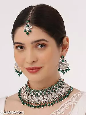 Bollywood Indian Rose Gold FN Kundan Pearl Bridal Necklace Wedding Jewelry Set • $27.56