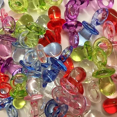 50 X MIXED COLOUR CLEAR DUMMY / PACIFIER CHARMS 31mm GUMBALL Baby Shower  • £6.55