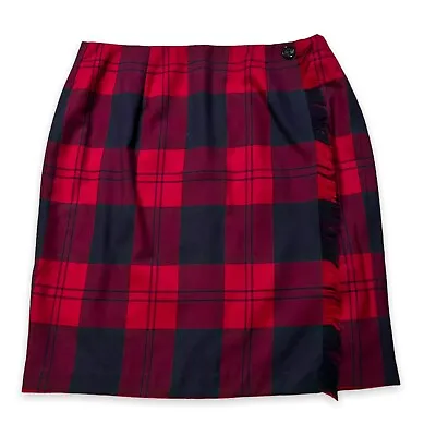 VTG Talbots Kilt Skirt Red Buffalo Plaid 100% Wool Mock Wrap Preppy Academia 14 • $24.99