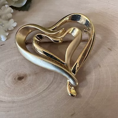 New Old Stock Monet Gold Tone Double Heart Brooch Pin. Costume Jewelry • $19.99