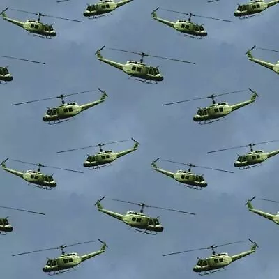 Remembering Vietnam War ANZACS Helicopters Blue Cotton Quilting Fabric 1/2 YARD • $9.62