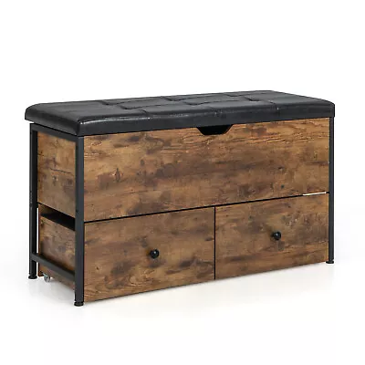 Storage Ottoman Bench Flip Top Wooden Storage Chest W/Cushion & 2 Drawers • $139.49