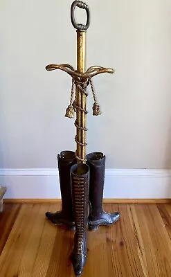 THEODORE ALEXANDER Boot Umbrella Stand Brass Victorian Whimsical READ • $299