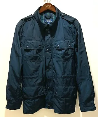 Polo Ralph Lauren Paratrooper Luxury Lined Jacket Aviator Blue L RRP $599 • $299