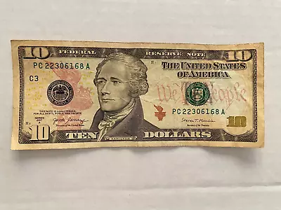 USA Real Money $10 Paper Money TEN  DOLLARS Serial Number  PC 22306168 A 2017 • $18.99