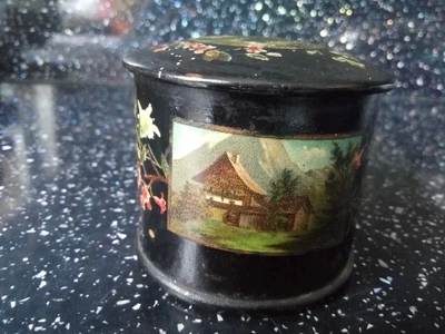 £19.99 • Buy Antique 19c Victorian Papier Mache Powder Pot Mountain Scene/Edelweiss Flowers