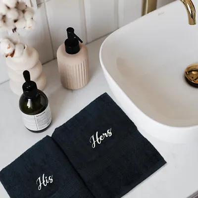 £14.95 • Buy 100% Egyptian Cotton Embroidered His & Hers Black Gold Hand Bath Towel Gift Sets