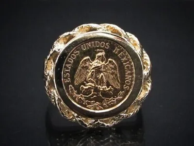 Dos Pesos Mexican Coin Ring Without Diamond 14k Yellow Gold Plated Wedding Ring • $179.99