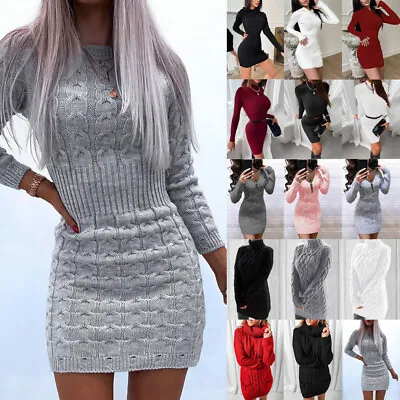 £16.99 • Buy Womens Knitted Long Sleeve Jumper Dress Ladies Casual Bodycon Mini Dresses UK