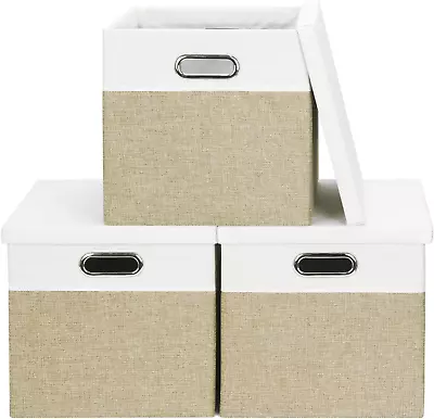 Pack Of 3 Storage Boxes With Lids Storage Cubes For Unit Shelves Collapsible  • £18
