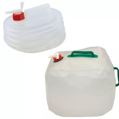 White 5L 20L Collapsible Water Carrier Plastic Jerry Camping Container With Tap • £5.49