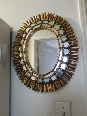 $220 • Buy Mid Century Mosaic Mirrors 2 Set Goldpaint 3d Style