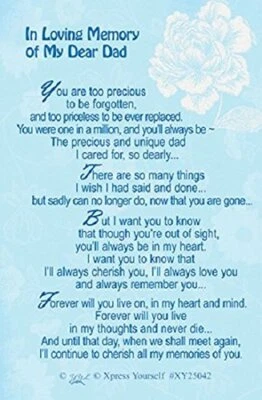£4.99 • Buy Loving Memory Keepsake Card In Loving Memory Of My Dear Dad