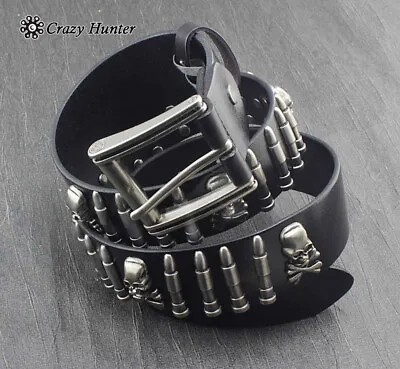 Cool Mens Bullet Skull Stud Punk Rock Biker Real Leather Belt  • $42