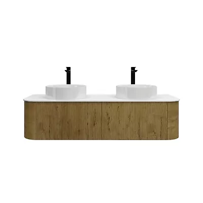 1500mm Prime Oak Grooved Wall Hung Vanity With Ceramic Basin And Stone Top • $3065