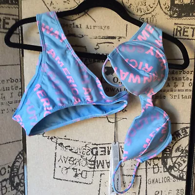$69 • Buy Rosa Cha Blue America Bikini With Pink Words Size GG Large 10-12