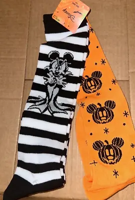 Disney Mickey Mouse Halloween Pumpkin Knee Hi Womens Socks 2 Pack New • $7.48