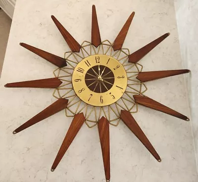 Vintage 1974 Sears And Roebuck SUNBURST Original MCM 23  Metal & Wood Wall Clock • $125