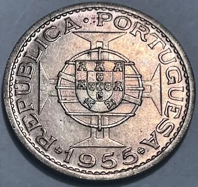 Portuguese MOZAMBIQUE - 20 Escudos 1955 - Km-80 - BU Toned Silver Coin • $15