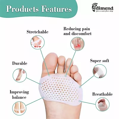 2x Gel Ball Of Foot Cushion Pads Insoles Pain Relief Forefoot Metatarsal Support • £5.99