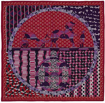 $599.96 • Buy Auth. Hermes Silk Scarf Ex-Libris En Cravates - Framboise Violet Rouge NEW